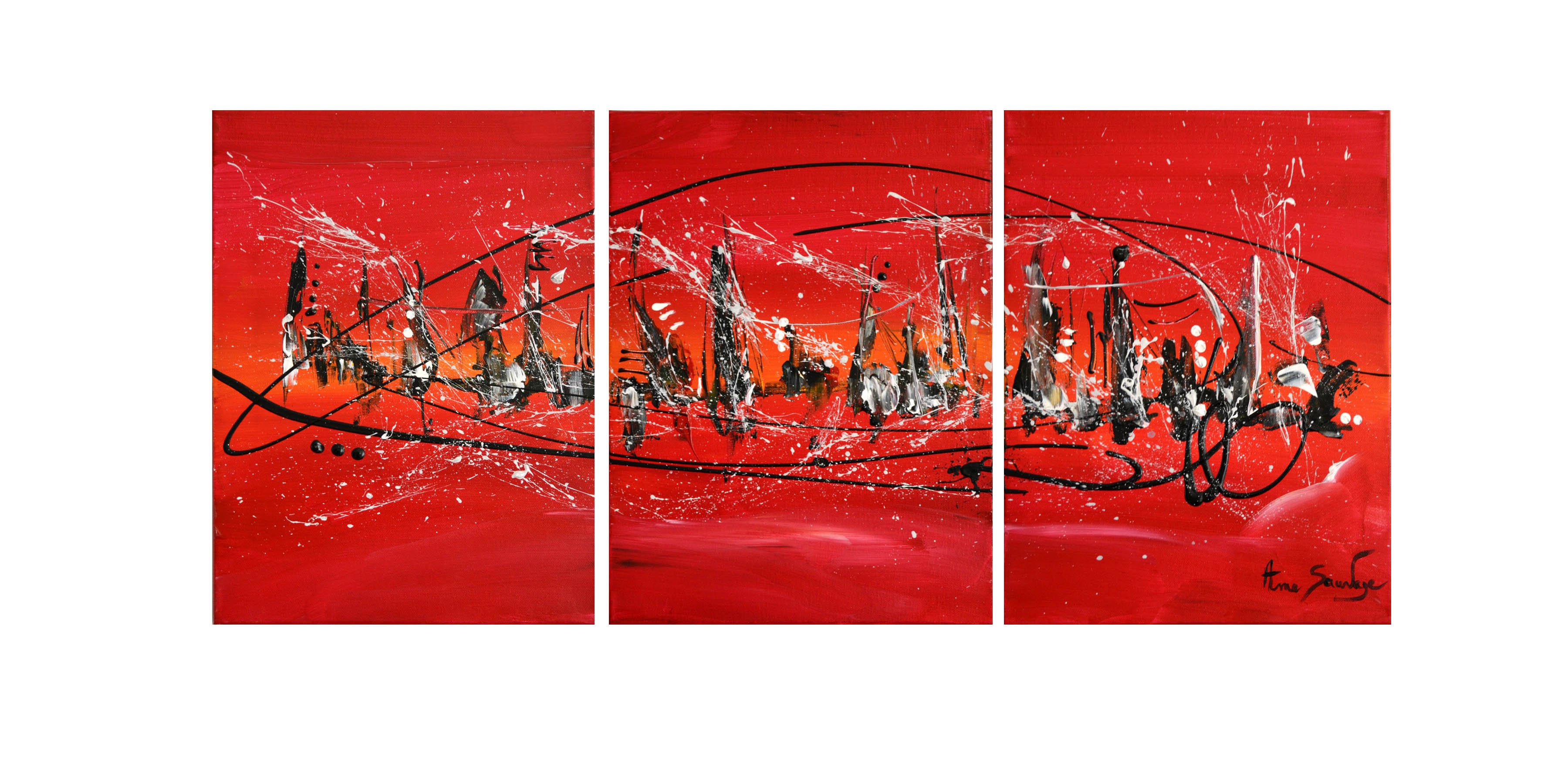 tableau triptyque rouge